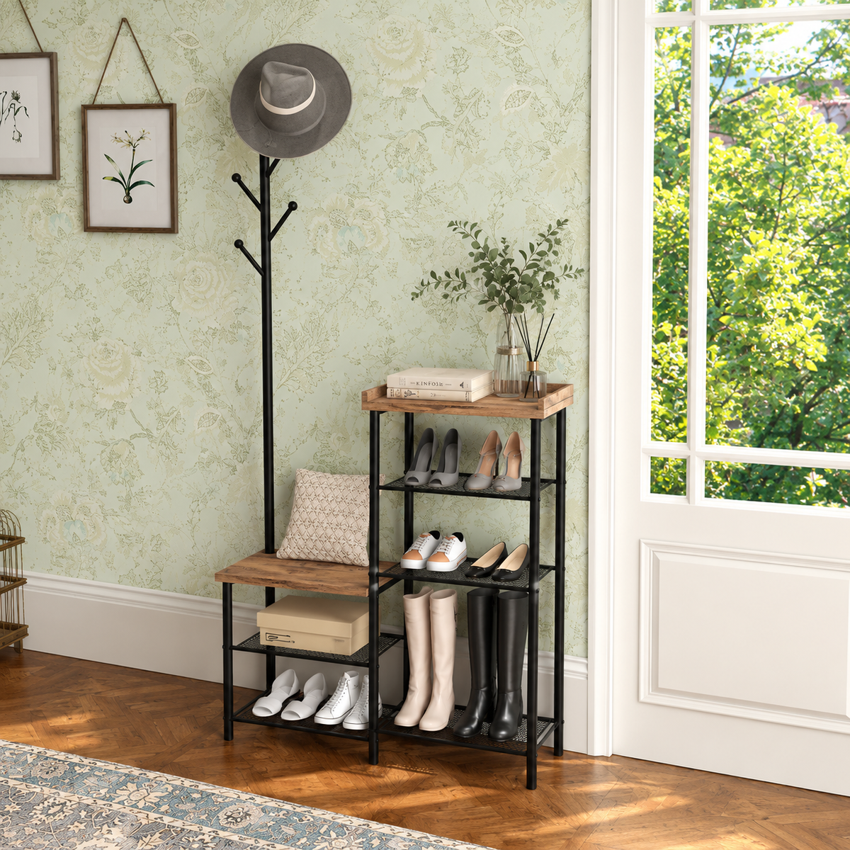 Porte-manteau avec étagères – Design industriel