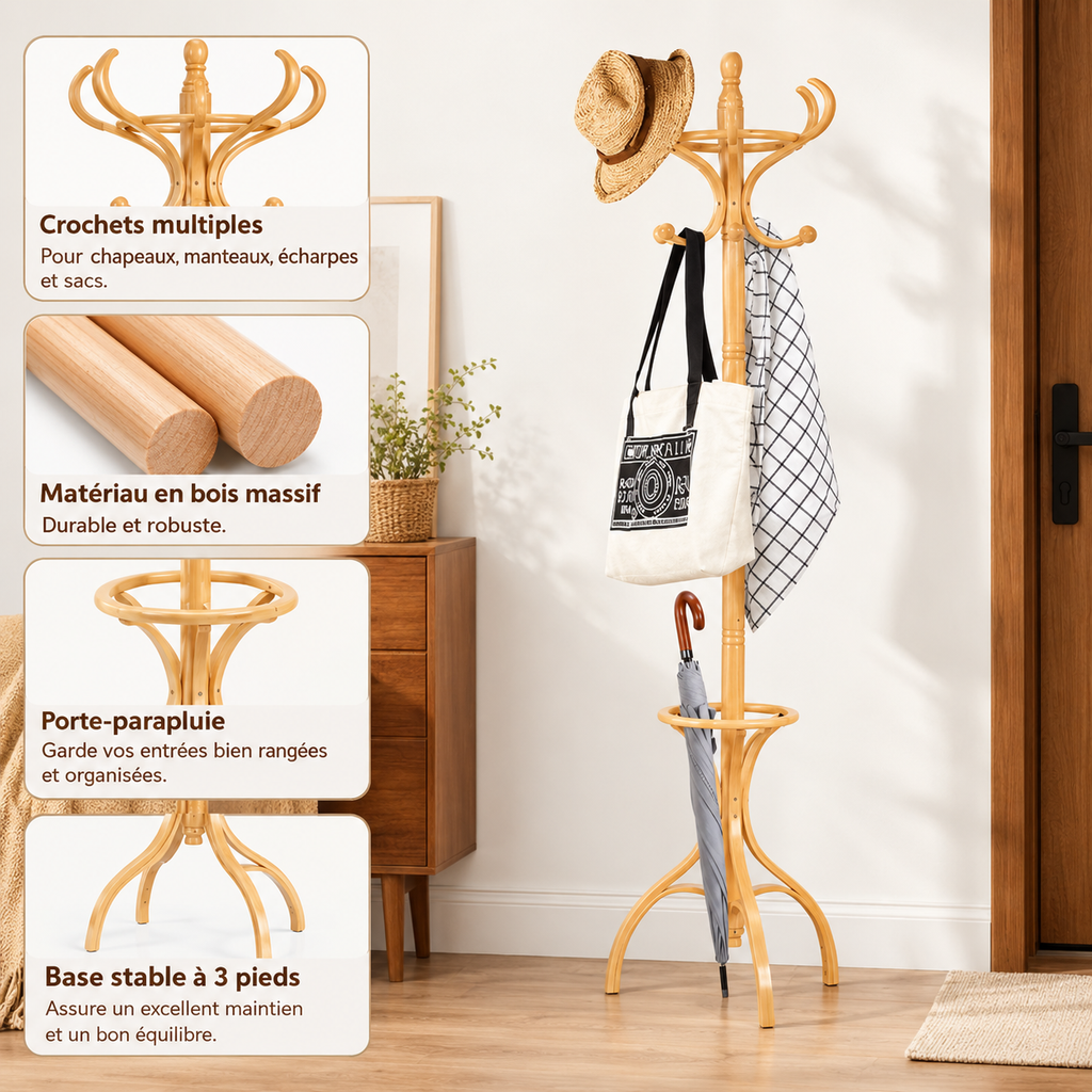 Porte-manteau perroquet en bois clair au design naturel