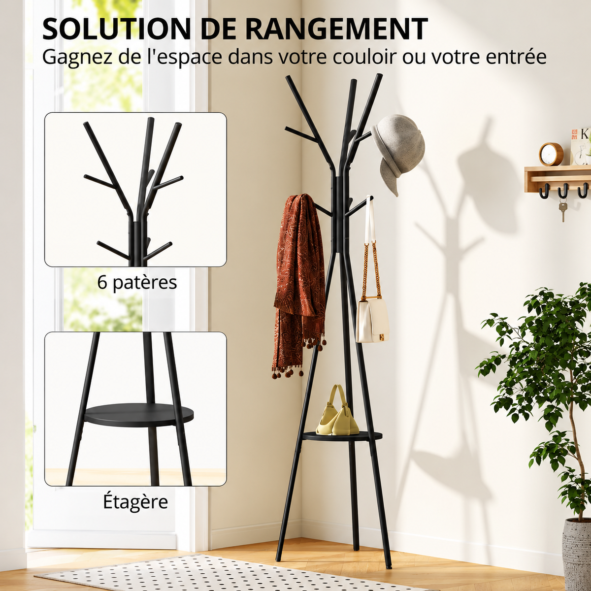 Porte-manteau sur pied design moderne — Noir