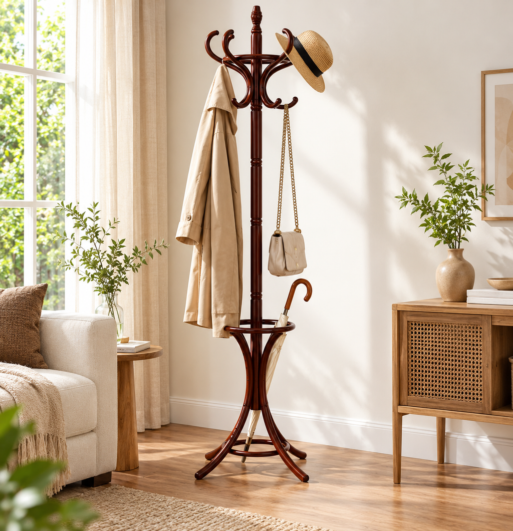 Porte-manteau perroquet en bois au style classique