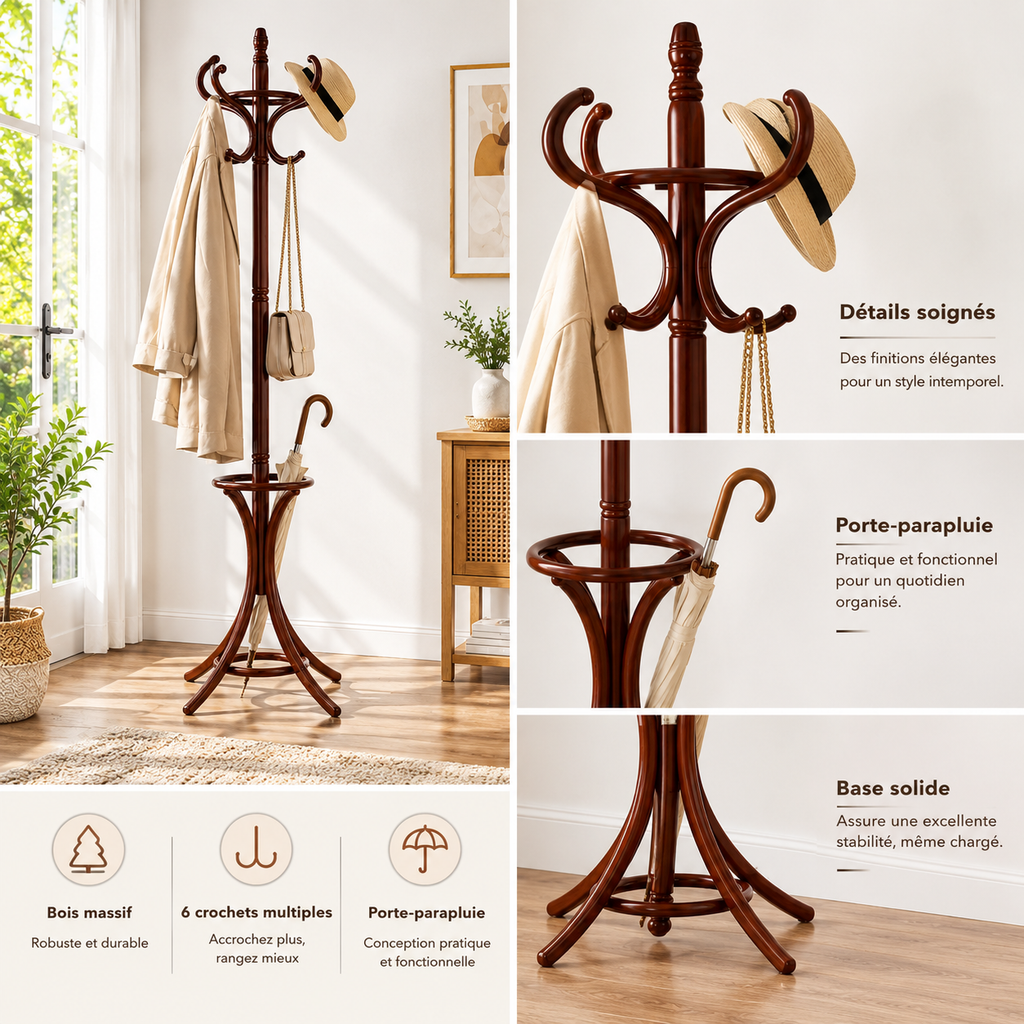 Porte-manteau perroquet en bois au style classique