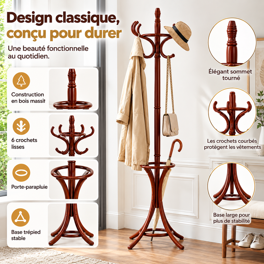 Porte-manteau perroquet en bois au style classique