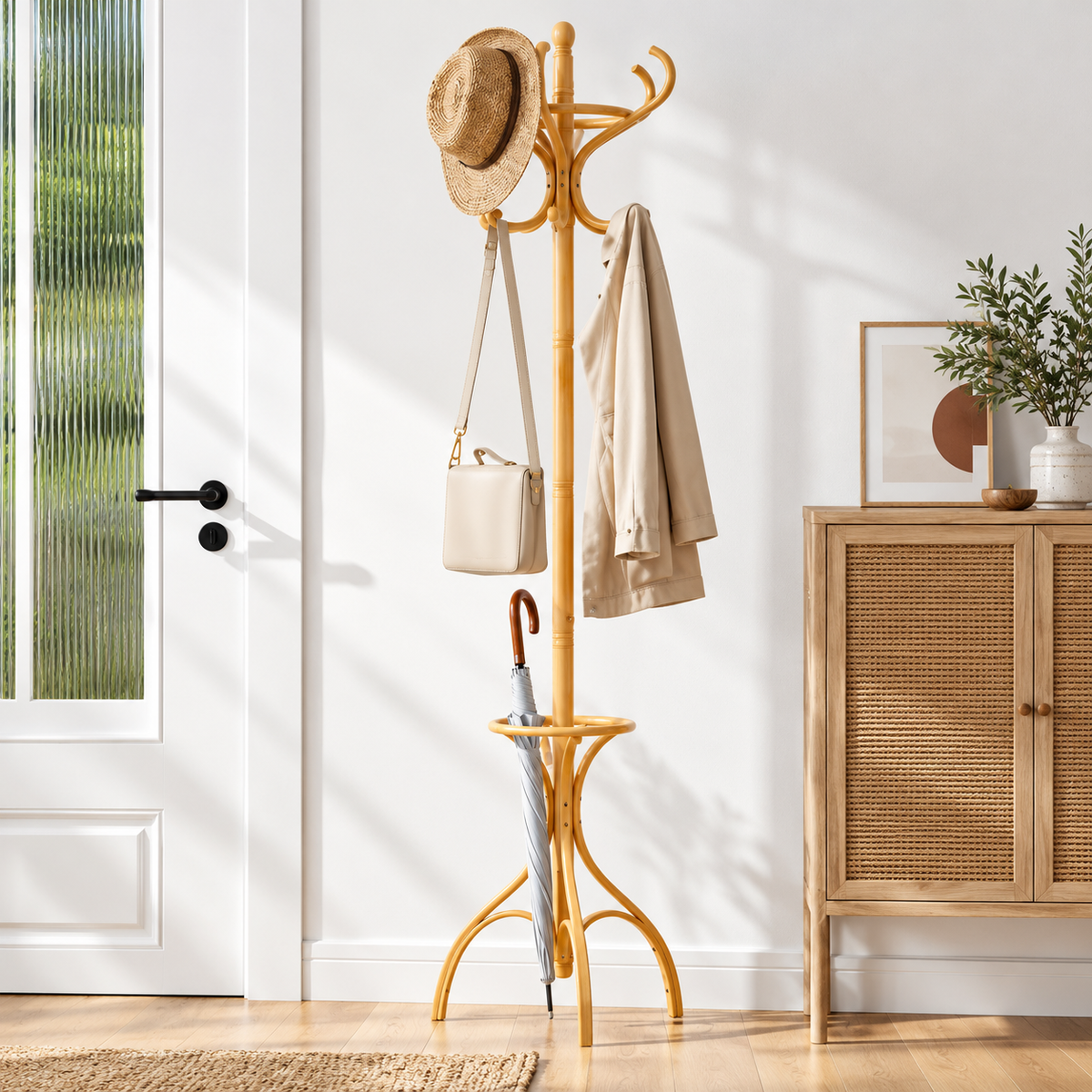 Porte-manteau perroquet en bois clair au design naturel