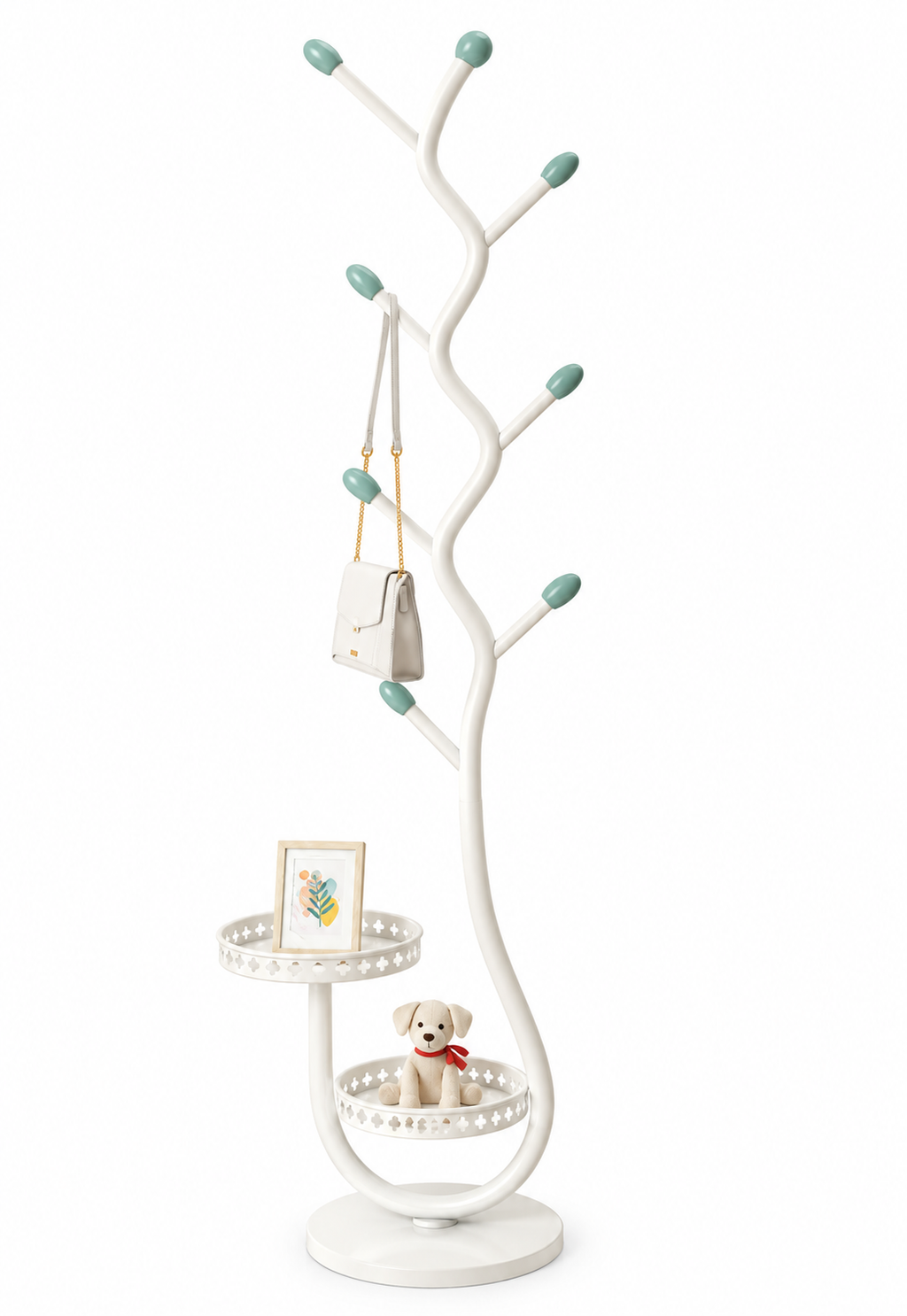 Porte-manteau arbre en métal noir avec rangement intégré